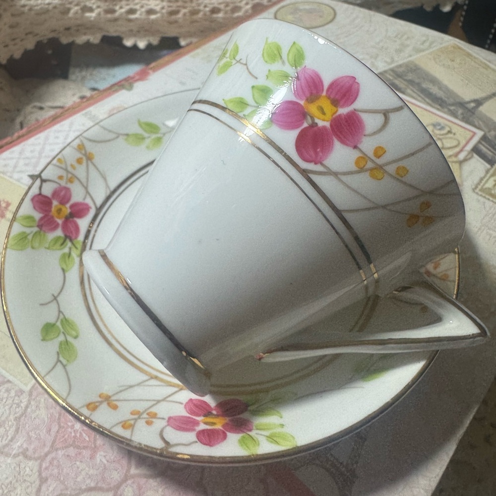 Bone China made in England Floral pink Phoenix China painted Teacup & Saucer Set